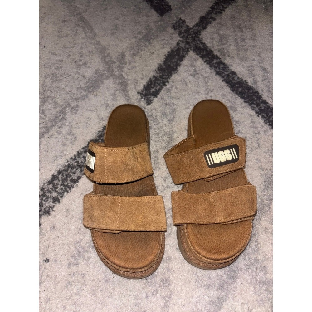 UGG Brown Suede Double Strap Platform Slides Sandals Women's Size 9.5